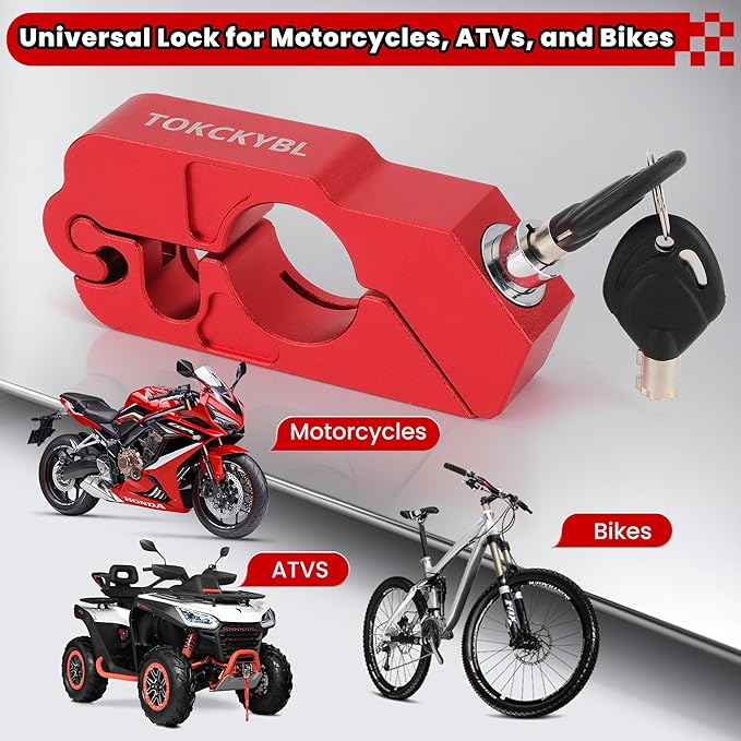 Motorcycle Lock, Heavy Duty Anti Theft Helmet, Brake and Handlebar Lock, Universal for Motorcycles, ATVs, Dirt Bikes, Mopeds, Scooters, Red