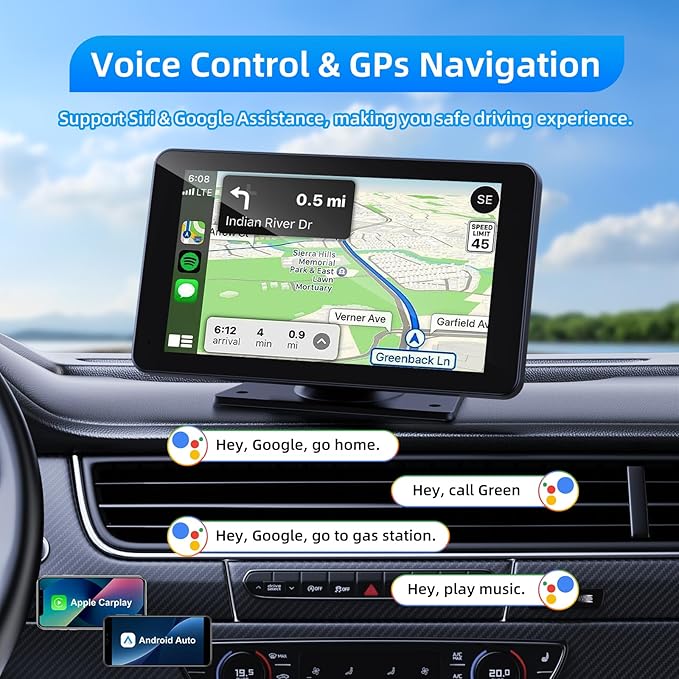 VUKARUAL Wireless Carplay and Android Auto Screen for Car, 7" HD Portable Touch Screen Car Stereo with Bluetooth, Backup Camera, Navigation, Mirror Link for All Vehicles