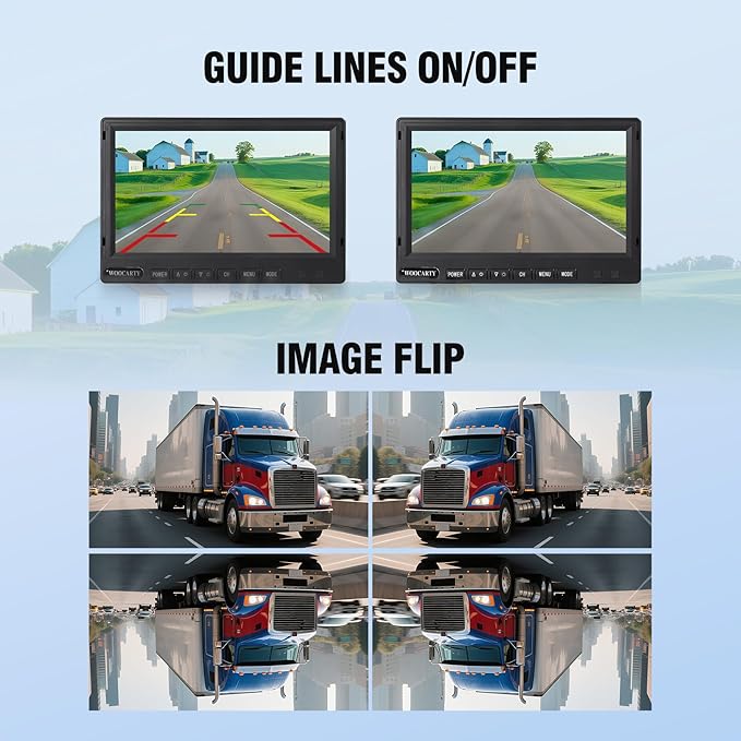 7" AHD1080P 2-Wired RV Backup Camera System, IP69K Waterproof IR Night Vision Reversing Cameras, Vibration-Proof 20G for Trailer/Tractors/Truck/Excavator/Caravan/Skid Steer/Heavy Equipment
