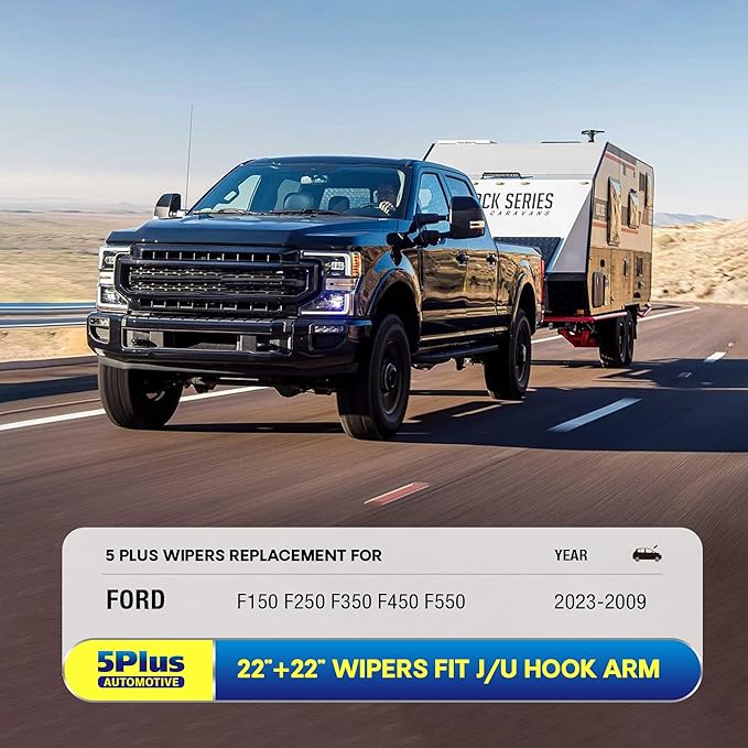 5 PLUS® 22" Wiper Blades 2 Pack Replacement for Ford F150 F250 F350 F450 F550 2023 2022 2021 2020 2019 2018 2017 2016 2015 2014 2013-2009-OEM Quality Premium All-Season Windshield Wiper Blades