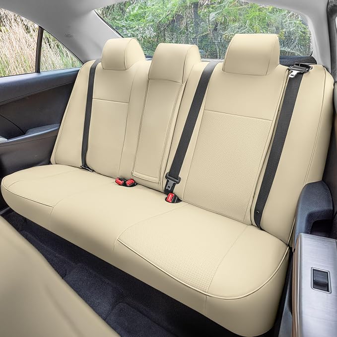 FH Group Custom Fit Seat Covers for 2012-2017 Toyota Camry, Car Seat Covers Rear Set, Solid Beige Faux Leather Seat Covers, Waterproof Car Seat Cover, Toyota Accessories, Car Seat Covers for Sedan