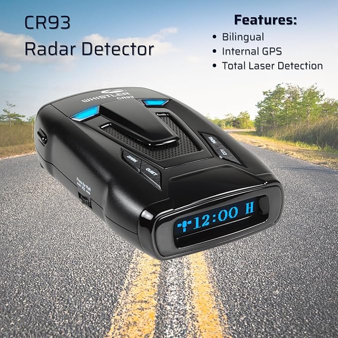 Whistler CR93 High Performance Laser Radar Detector: 360 Degree Protection, Bilingual Voice Alerts, and Internal GPS , Black