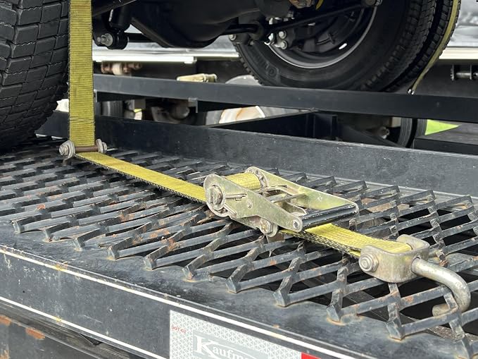 Mytee Products 8 Pack 2" x9' Over The Wheel Tire Straps with Ratchet, Swivel J Hook & Rubber Blocks - 10,000 LBS Breaking Strength Towing Tie Down Straps for Auto Car Haulers, UTV, Truck Trailer Bed