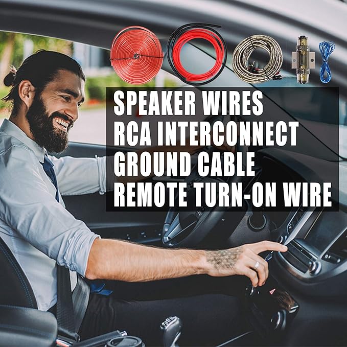4 Gauge 1000W CCA Complete Amplifier Wiring Kit - with Power/Ground Wire, RCA Cables, Speaker Wire, Capacitor & Distro Block | for High-Power Subwoofer and Multi-Channel Stereo System Install