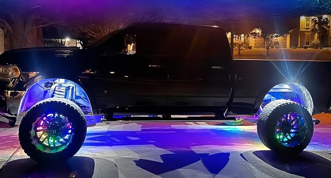 3PCS 4FT Double Row Dynamic Symphony RGB Chasing Light Strips, Flow Series Bluetooth App Accent Light Kit, IP68 Waterproof Wheel Hood Grille Underbody Lights Fit for Polaris Slingshot Car Truck