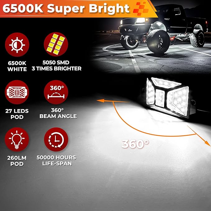 20 Pods Pure White LED Rock Lights Kit with Switch Wiring Harness,6500K 540 LEDs Bright Rock Lights for Trucks,Waterproof Underglow Light for Car Jeep Off Road ATV UTV SUV(Patented)