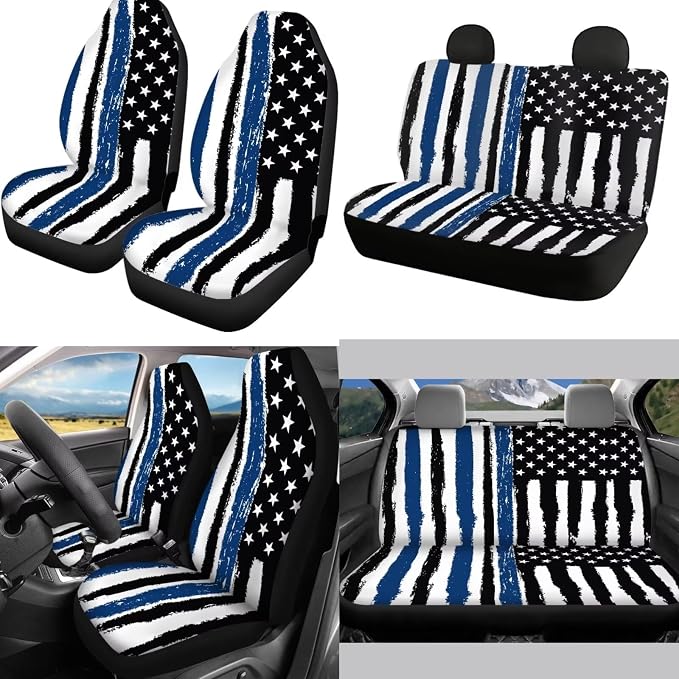 Mumeson Flag Patten Car Accessories Car Front and Rear Seat Covers Protector with Steering Wheel Cover + Seat Belt Covers Shoulder Pads + Car Armrest Cushion Pad Car Accessories