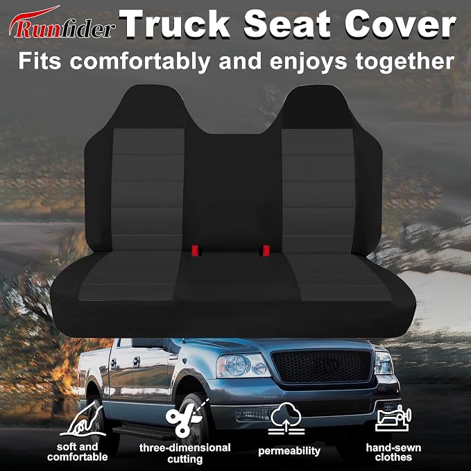 Custom Bench Seat Covers for Ford F150 1999 2000 2001 2002 2003 2004 Heavy Duty Cloth Protector Interior Accessories，Waterproof & Machine Washable - Black