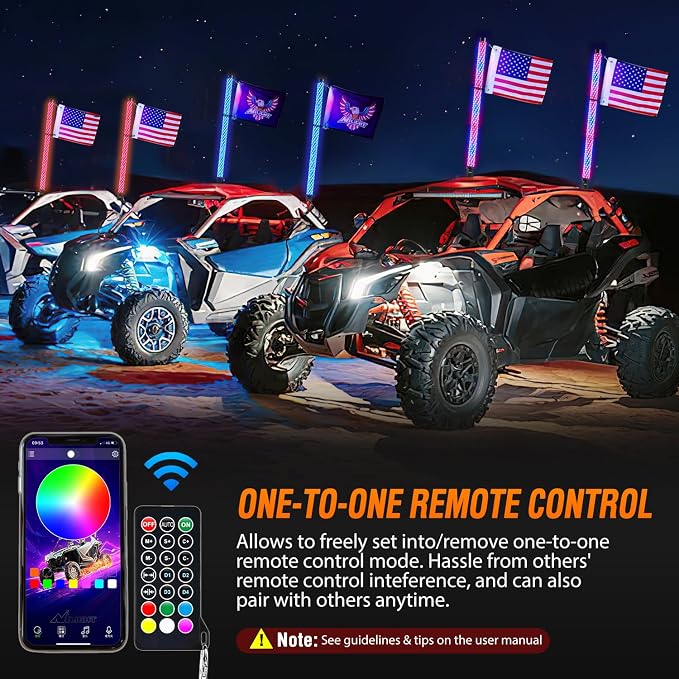 Nilight LED Fat Whip Light 2PCS 3FT RGB Lighted Antenna Whips with Remote & App Control DIY Chasing Patterns Brake Reverse Turn Lights for ATV UTV Polaris RZR Can-am Dune Buggy Pickup Trucks Jeep