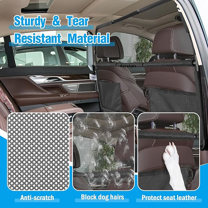 Dog Barrier for SUV Truck,56" Car Divider for Pet, SUV Dog Barrier for Cargo Area,Back Seat Car Gate with See Through Net Mesh