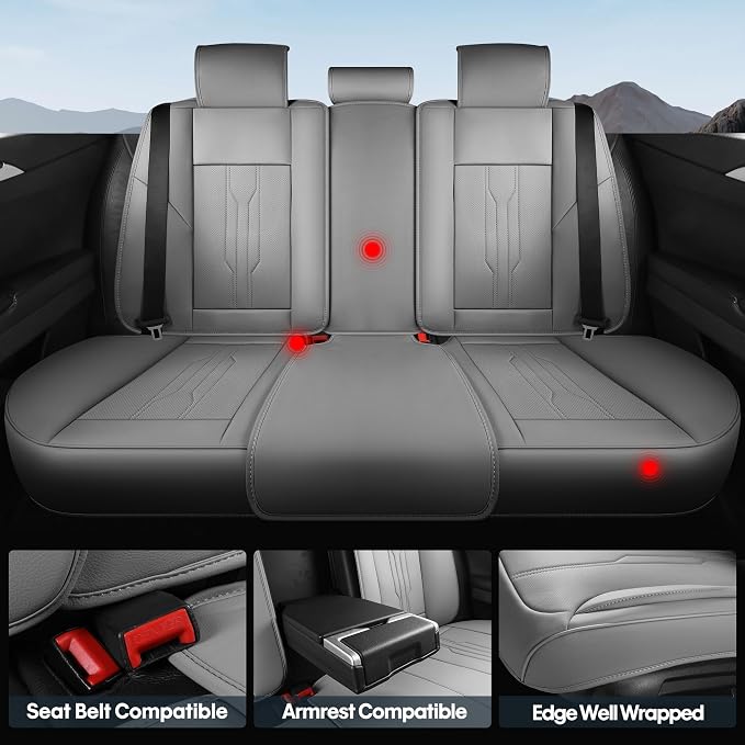 AOOG Seat Covers Custom Fit for Dodge Ram 1500/2500/3500 2002-2026 Faux Leather Seat Cover Set Compatible with Crew, Regular, Quad, Mega Cab, Waterproof Car Truck Cushions (Grey, Flat, Full Set)