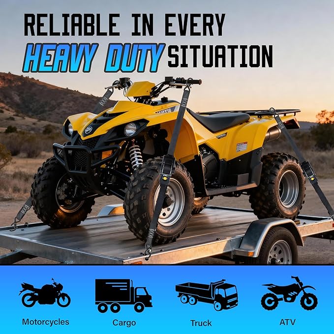 Retractable Ratchet Straps, 2'' x 10FT Self Retracting Ratchet Straps Heavy Duty with Soft Loops, 2204lb Break Strength Auto Tie Down Straps Easy Retract for Motorcycle, Truck, Cargo, 2 Pack