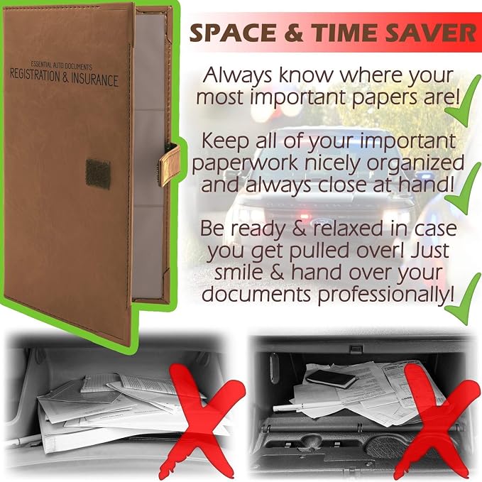 PlusXpres Auto Insurance and Registration Card Holder - Vehicle Glove Box Document Organizer - Car Essential Paperwork Holder for DMV, AAA, Contact Information Cards - BROWN + BEIGE + BLUE BUNDLE