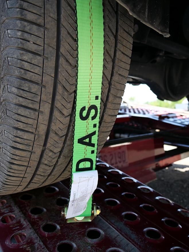 D.A.S. Car Hauler Straps - 2 inches x 11 feet, Set of 4 Wheel Tie Down Straps for Car, Truck, and UTV Transport, Secure Car Tie Dow, Three Cleat Design | Green Color