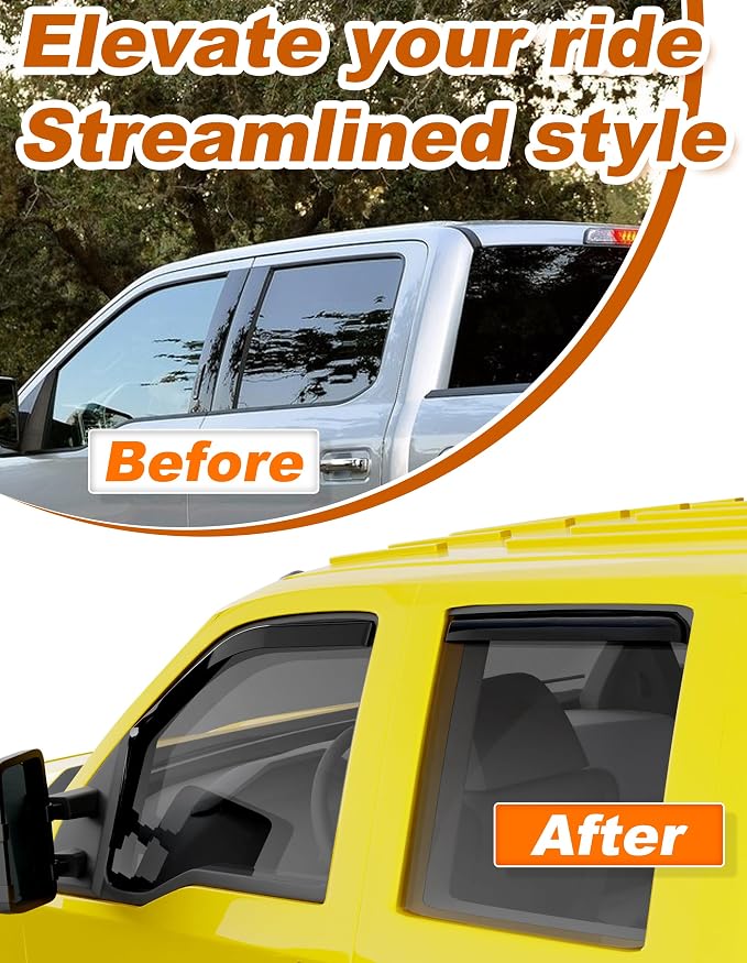 in-Channel Window Rain Guards Fit for Ford F150 2015-2020 SuperCrew/Ford F250-F550 2017-2025 Rain Guard Extra Durable Window Deflectors Vent Shades Visors Exterior Truck Accessories - 4 pcs
