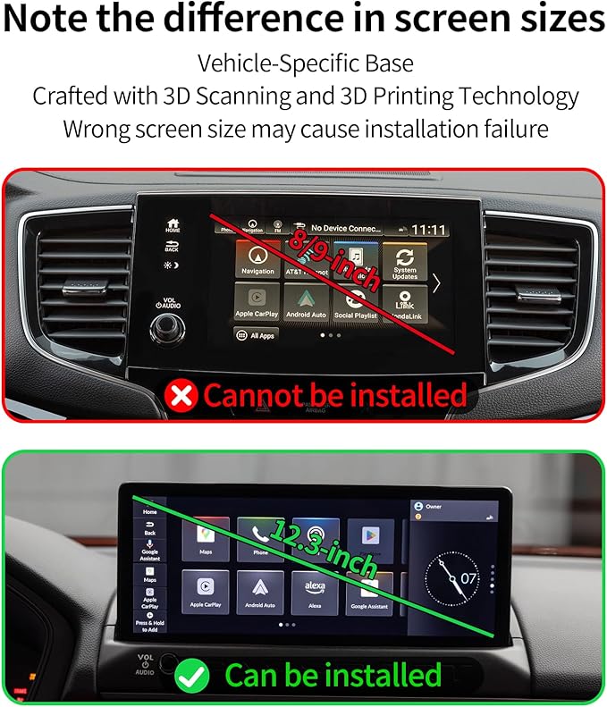 15W Wireless Fast Charger for Honda Passport 2026 / Honda Pilot 2026 Accessories 12.3-inch Screen Fixed Clip, Interior Decoration Mobile Phone Mount, 360° Rotation, Don't Affect Air Vent