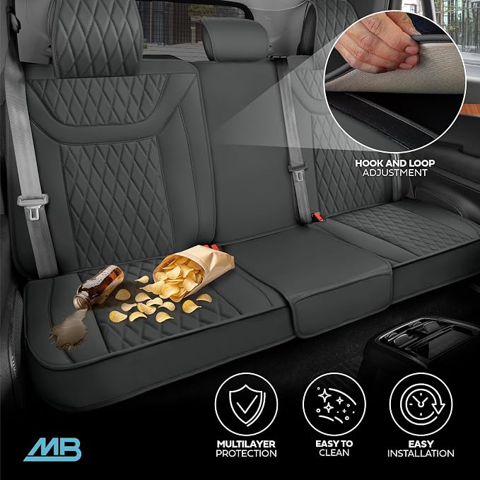 MotorBox Creekstone Series – PU Leather Car Seat Covers Full Set, Cross-Stitch Edition Leather Seat Covers, Diamond Stitched PU Leatherette Gray Seat Covers for Cars Trucks SUVs
