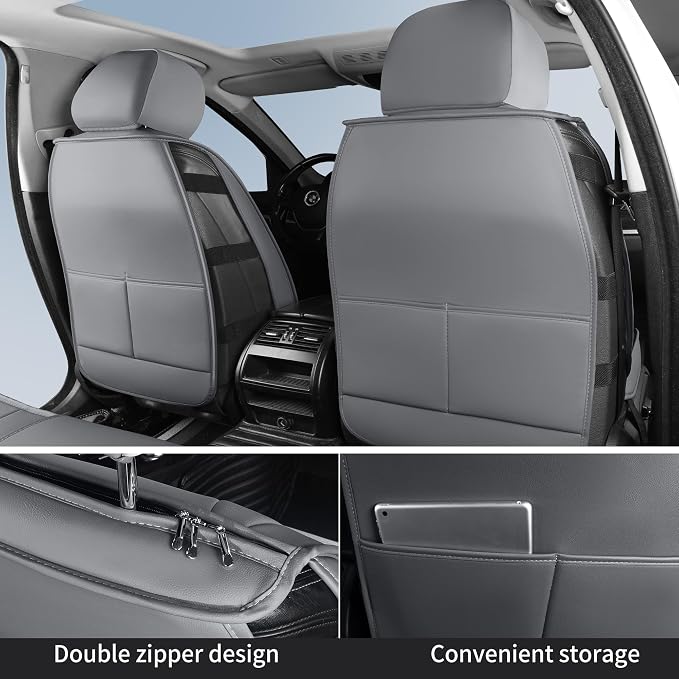 HChengkikz Car Seat Covers, Waterproof Horizontal Stripes Automotive Seat Covers, Universal Anti-Slip Car Seat Protectors for Most Cars Sedans SUV Pick-up Truck (2 PCS Front Seat, Grey)
