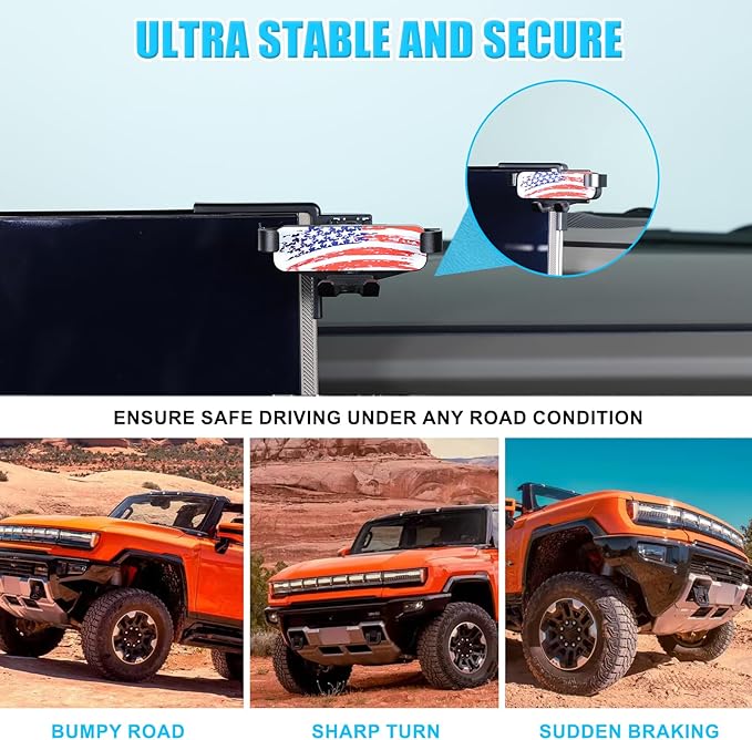 Car Phone Holder Mount for Hummer EV SUV Truck Accessories 2024 2025+ Right Side of Navigation Screen Rotatable Fixed Mobile Phone Holder Fit for iPhone Universally Smartphones (American Flag/C)