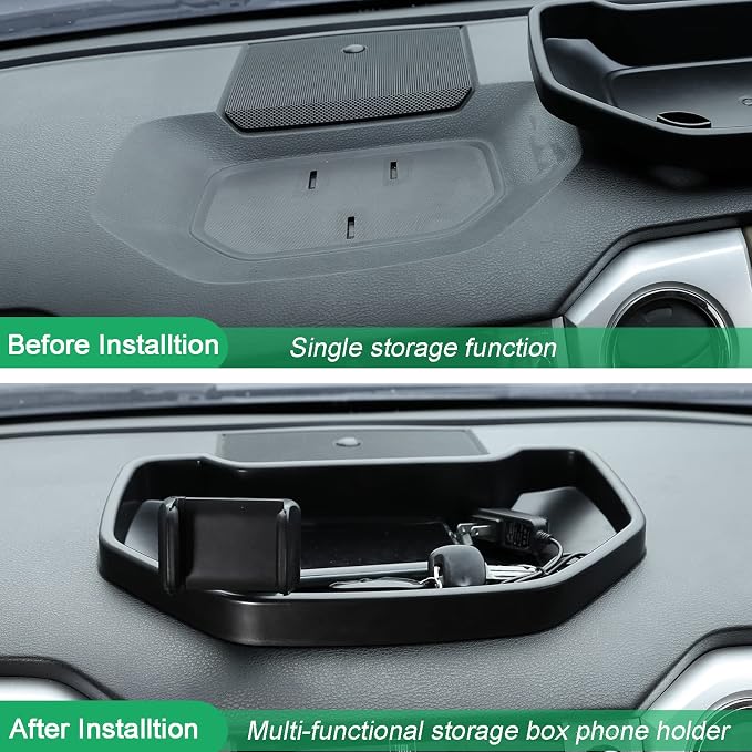 Black ABS Car Center Console Dash Table Storage Tray Fit for Toyota Tundra 2014-2021 Instrument Organizer 360° Rotating Phone Holder Cradle Accessories (with Mobile Phone Holder)