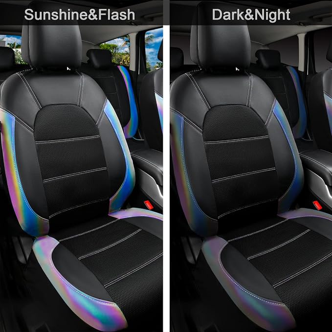 CAR PASS Leather Car Seat Covers Front Seats only, with Air Mesh Front Seat Covers Breathable, Cool Automotive Seat Covers 2 Pack, Universal Fit Most Cars,SUV,Truck,Van Airbag Compatible(Iridescent)