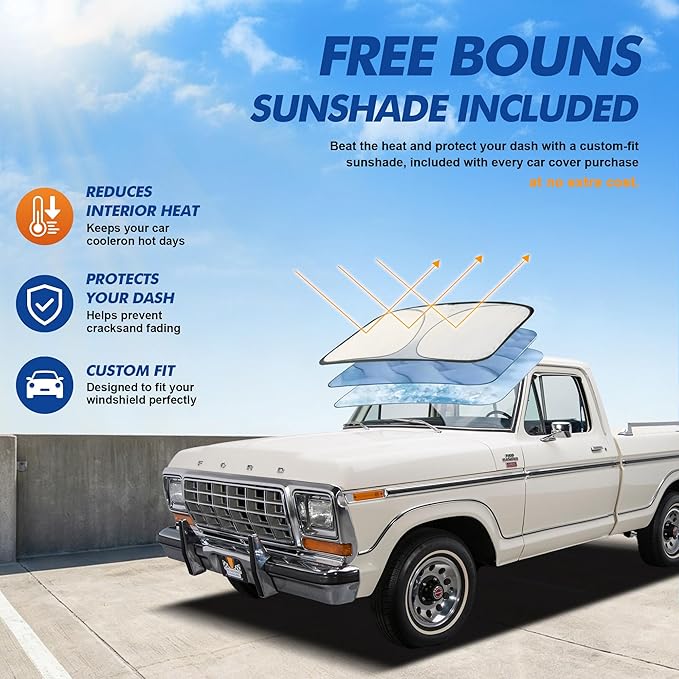 Car Cover Waterproof All-Weather,Heavy-Duty Outdoor Full Exterior Automobiles Truck(Length 211-220 inch) with Windshield Sun Shade Universal Fit Ford Ranger, Chevy Colorado, GMC Canyon etc