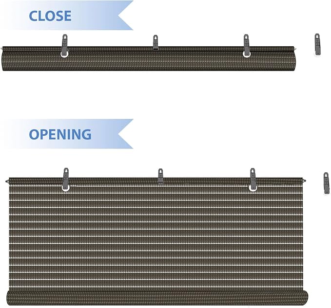 E&K Sunrise 6'W x 14'H Roll Up Shade Outdoor Hollow Out Roller Blind Sun Shade for Patio Porch Backyard Gazebo Deck Pergola (Brown)