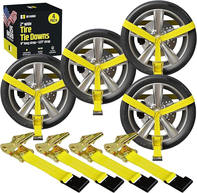 DC Cargo Mall 4 Pack Car Tie Down Straps for Trailers 2" x 10' - 10,000 Lb Working Load Limit - Heavy Duty Tie Down System with Flat Hooks for Hauling Cars, UTVs