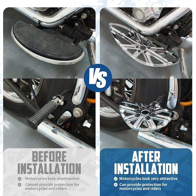Motorcycle Floorboards Set Driver Front Footboards and Rear Passenger Foot Pegs Kit CNC Hollow Style Compatible with Harley Touring Road Glide Electra Glide Street Glide Trike Models(Chrome)