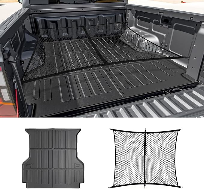 Truck Bed Mat and Net Compatible with 2024-2025 Ford Ranger 5FT Truck Bed Replacement, Truck Net TPE Cargo Bed Liner All Weather Cargo Mat for Ford Ranger Accessories