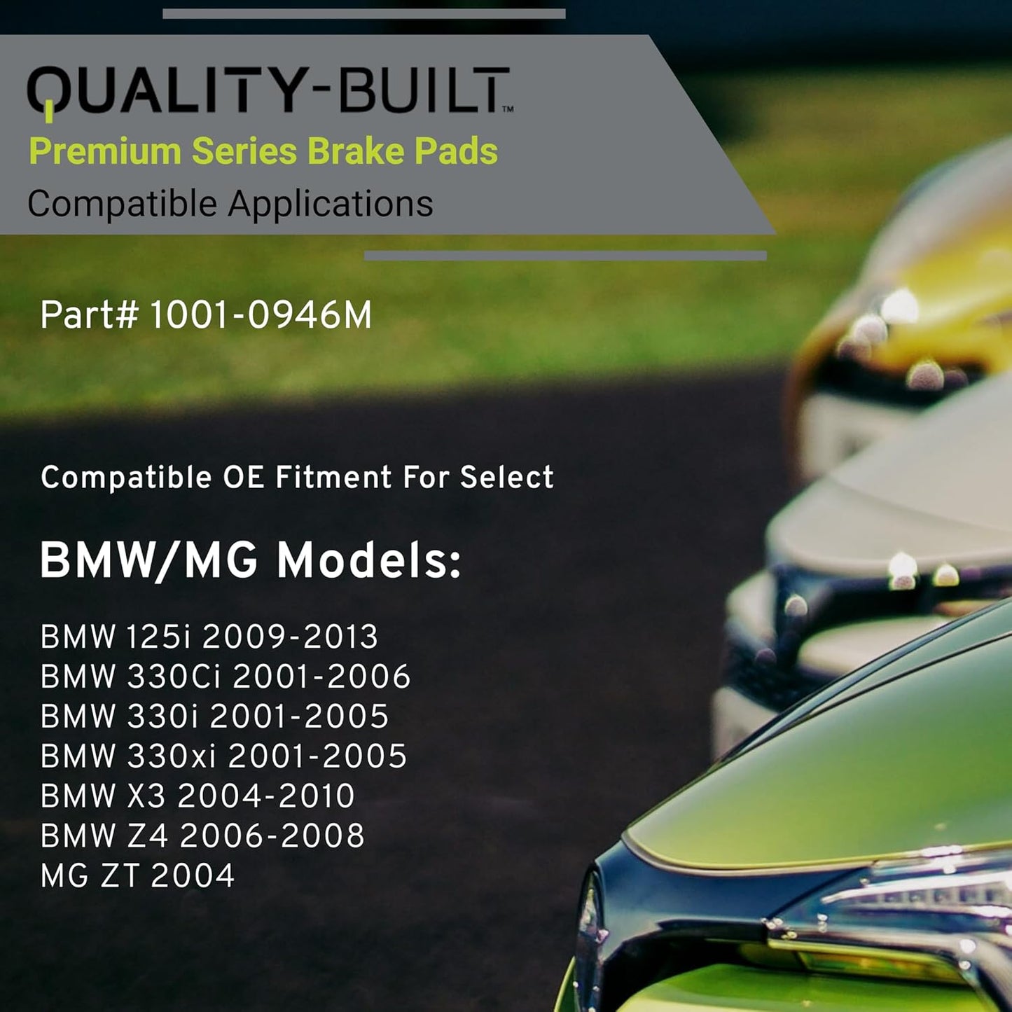 Premium Semi-Metallic Front Brake Pads (1001-0946M) Compatible with BMW 125i 2013-2009, 330Ci 2006-2001, 330i 2005-2001, 330xi 2005-2001, X3 2010-2004, Z4 2008-2006, MG ZT 2004