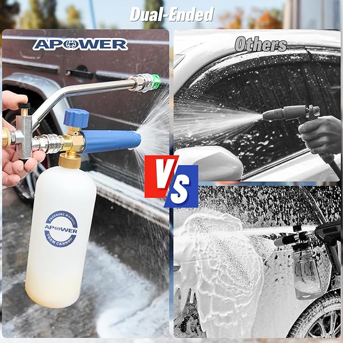 Foam Cannon Dual-Connector Accessory for Pressure Washer, Double Tip Attachment for Soap Cannon, 5 Pressure Washer Sprayer Nozzles, 1/4" Quick Connect