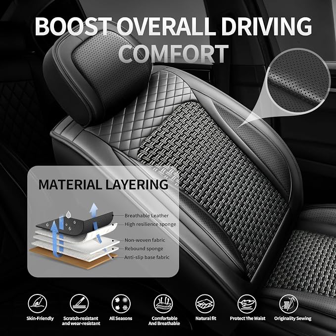 Fit Rogue Ice Silk Cooling Car Seat Covers for Nissan Rogue 2015-2025 2026, Breathable Seat Protector, Anti-Slip & Scratch-Resistant，Sweatproof Auto Cushion Covers（5 Seats, Black）