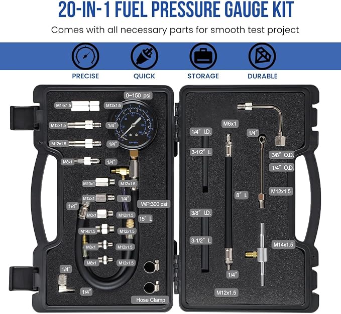 Lichamp Automotive Fuel Pressure Test Kit, Fuel Pump & Rail Diagnostic Gauge with Adapters, Hose, for Car/Truck/Motorcycle