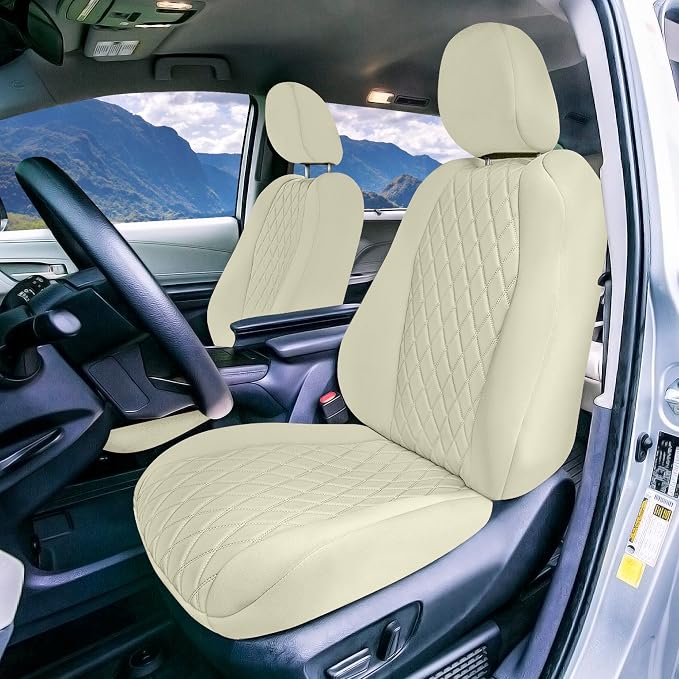 FH Group Custom Fit Car Seat Covers Specifically Made for Toyota Sienna 2021-2024, Solid Beige Ultraflex Neoprene Full Set Automotive Seat Covers, 7 Seater SUV Seat Covers, Toyota Accessories