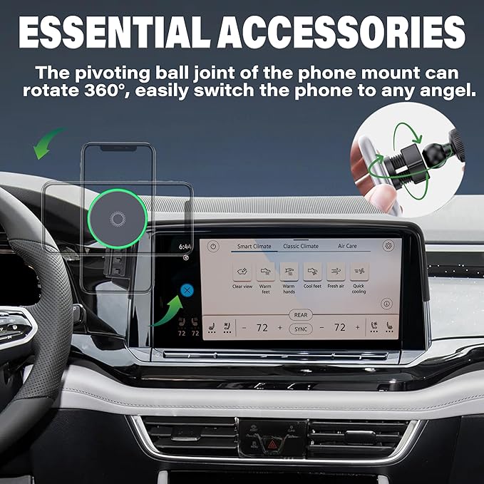 Car Phone Holder for VW Atlas 2024 2025 2026 / VW Altas Cross Sport 2024 2025 2026 Accessories Apply to 12 Inch Touch Screen 15W Fast Wireless Charger Screen Fixed Clip Cell Phone Mount