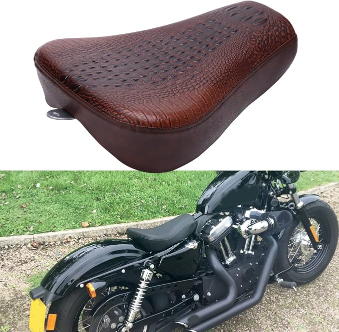 Brown Crocodile Motorcycle Solo Seat Front Driver Cushion Compatible with Harley Sportster Forty XL1200 883