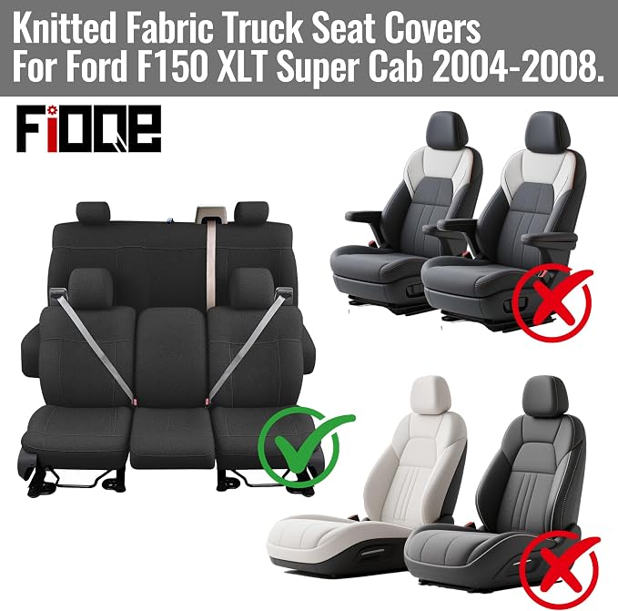 Heavy-Duty Knit Seat Covers for Ford F150 XLT Super Cab 2004 2005 2006 2007 2008 Front & Rear Bench Durable Fabric Protection-Black
