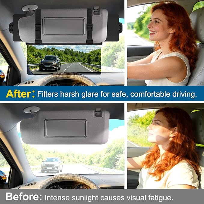 Veharvim Sun Visor Extender for Car 2 Pack (Polarized, UV400, PC Lens, 2 Side Sunshade), Car Visor Extender Sun Blocker, Visor Extender Attachment, Anti-Glare for Safe Driving (Red, 2 Pack)