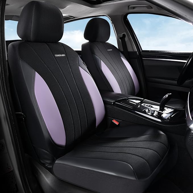 Coverado Car Seat Covers Full Set, Automotive Seat Covers 5-piece, Leather Car Protectors 5 Seats, Purple Auto Seat Covers Spill-Proof Design Universal Fit for SUV, Vans, Sedan, Truck