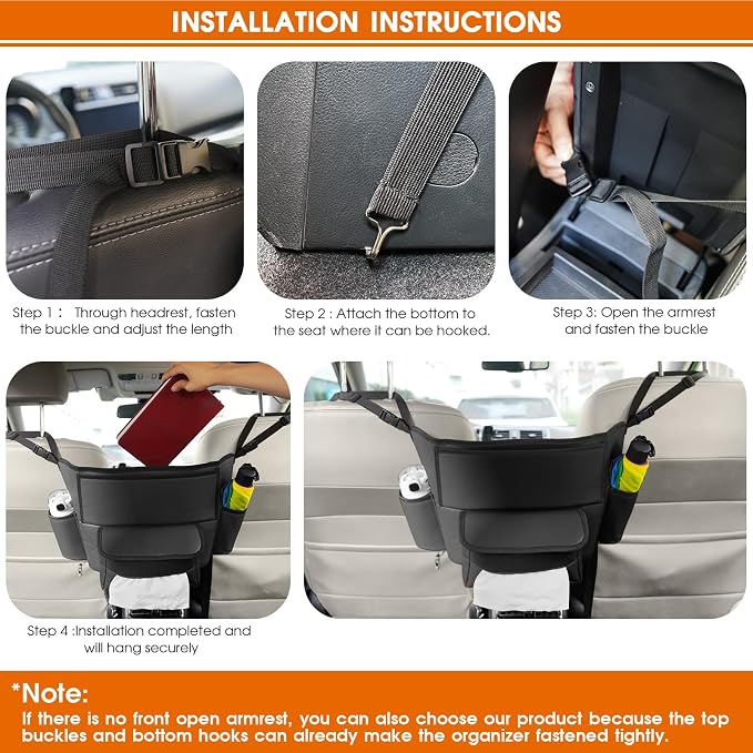 E EASTSTORM Car Purse Holder Between Seats, Car Seat Purse Handbag Holder, Automotive Consoles Organizers Storage Barrier Car Interior Accessories, Leather Large Capacity (Black)