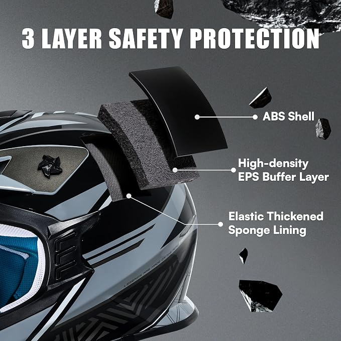 TRIANGLE Adult Dirt Bike Helmet Full Face Motorcycle Helmets with Adjustable Goggles & Gloves - DOT/FMVSS-218 Certified Motocross Helmet for Off-Road ATV BMX UTV