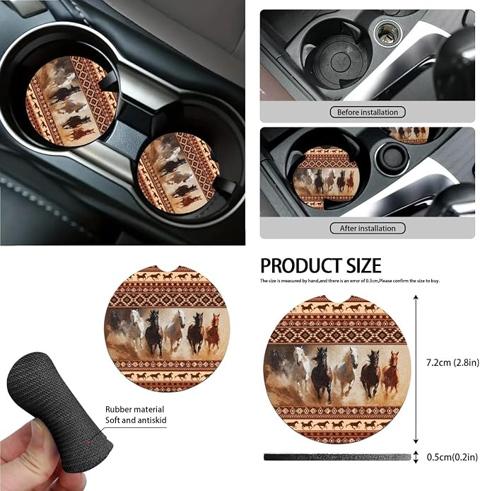 Aztec Horse Printed Car Seat Cover Full Set 15 Pcs with Steering Wheel Cover Seat Belt Pads Cup Coasters Trash Bag Air Vent Case Rearview Mirror Cover Keychain Auto Accessories
