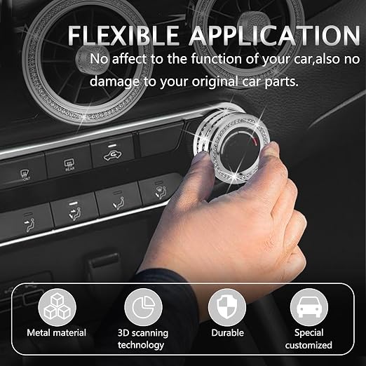 for Nissan Sentra 2025 2024 2020-2023 Accessories Knob Cover Set - Volume Tune Knob Covers, Air Conditioner, Air Vent Outlet Rings/Covers Push Start Stop Button Ring Trim for Sentra, 11Pcs (Bling)