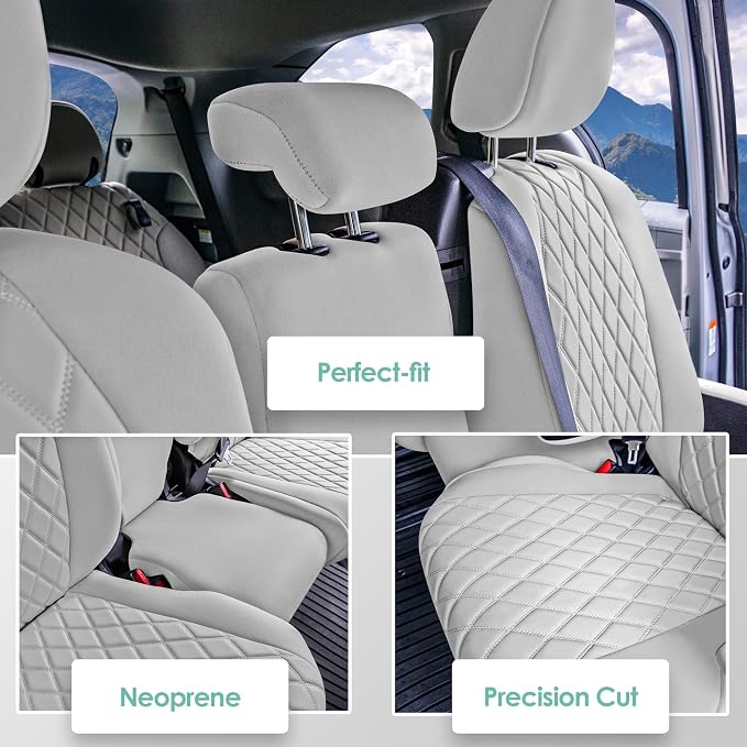FH Group Custom Fit Car Seat Covers Specifically Made for Toyota Sienna 2021-2024, Solid Gray Ultraflex Neoprene 2nd Row Set Automotive Seat Covers, 8 Seater SUV Seat Covers, Toyota Accessories
