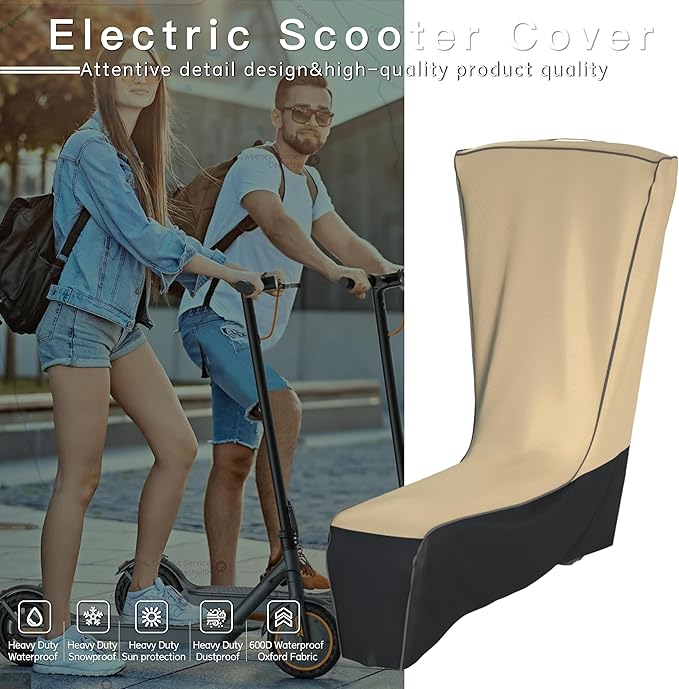 Electric Scooter Cover (300W-800W) - All Season Universal Fit, Better Fit Design,Heavy Duty Oxford Fabric,Dustproof Windproof Protection, (Khaki and Black)(47X24X45)