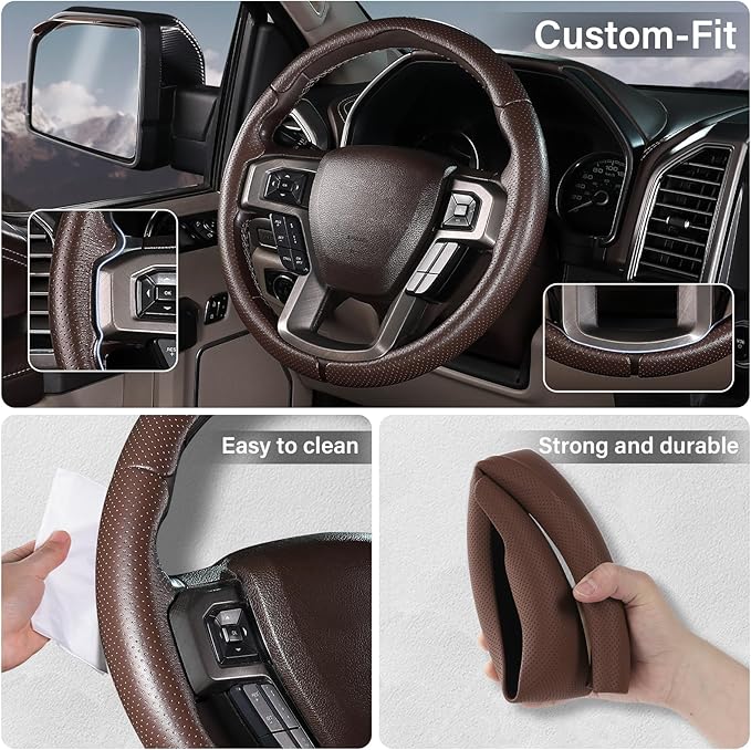 Steering Wheel Cover for Ford F150 2015-2020/F250 2017-2021/F350 2017-2021/F450 2017-2021/F550 2017-2021/Ford Expedition 2018-2021 Custom-fit Car Steering Wheel Cover for Ford Steering Wheel Protector