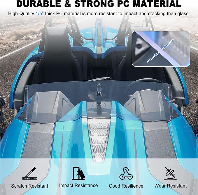 Front Windshield for Polaris Slingshot, Durable PC Dustproof Scratch Resistant Clear Windscreen Deflector for Polaris Slingshot S R SL SLR LE GT 2015-2025 Accessories, Replace #2882154