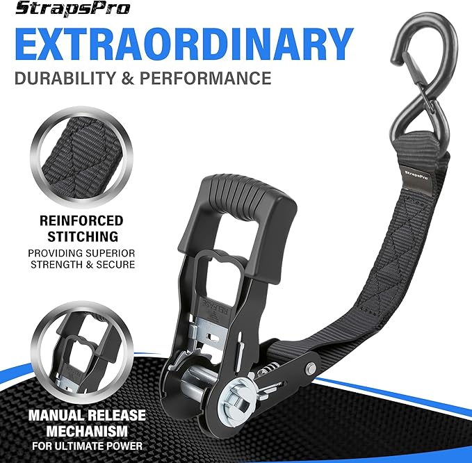 Ratchet Straps, 1'' x 15 FT - 2317 lb Break Strength Tie Down Straps Heavy Duty, 4 Pack Black Cargo Straps Ratcheting with Safety S Hook for Moving Appliances, Motorcycle, Trucks, Kayaks