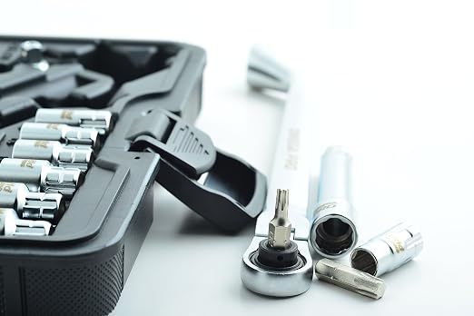 Omega Pro Go-Through Socket Set and Wrench - 1/2 Inch Drive with Flexible Ratchet - 34 Pieces in Molded Case for Easy Organization
